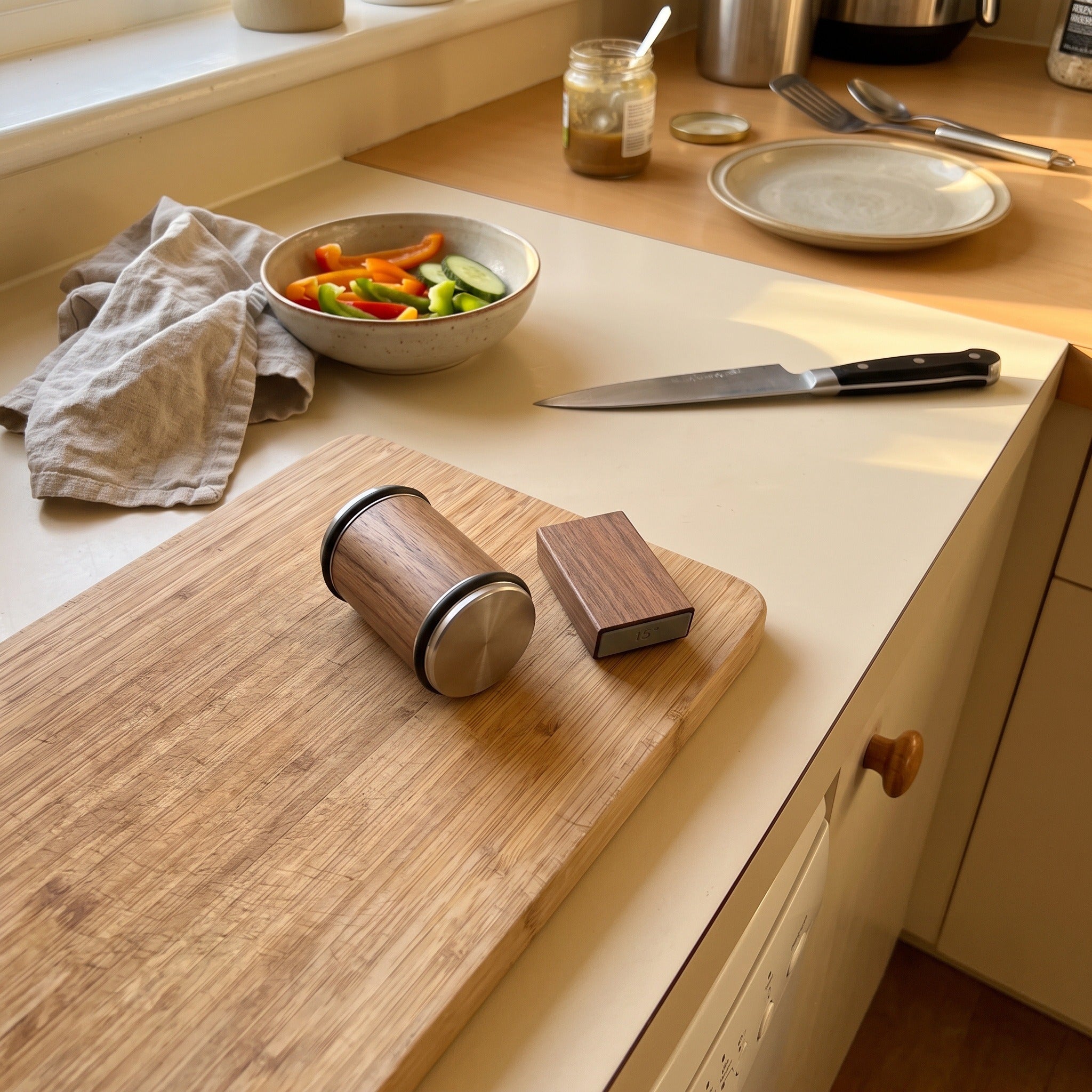 The complete Cutwell set resting on a counter after cooking