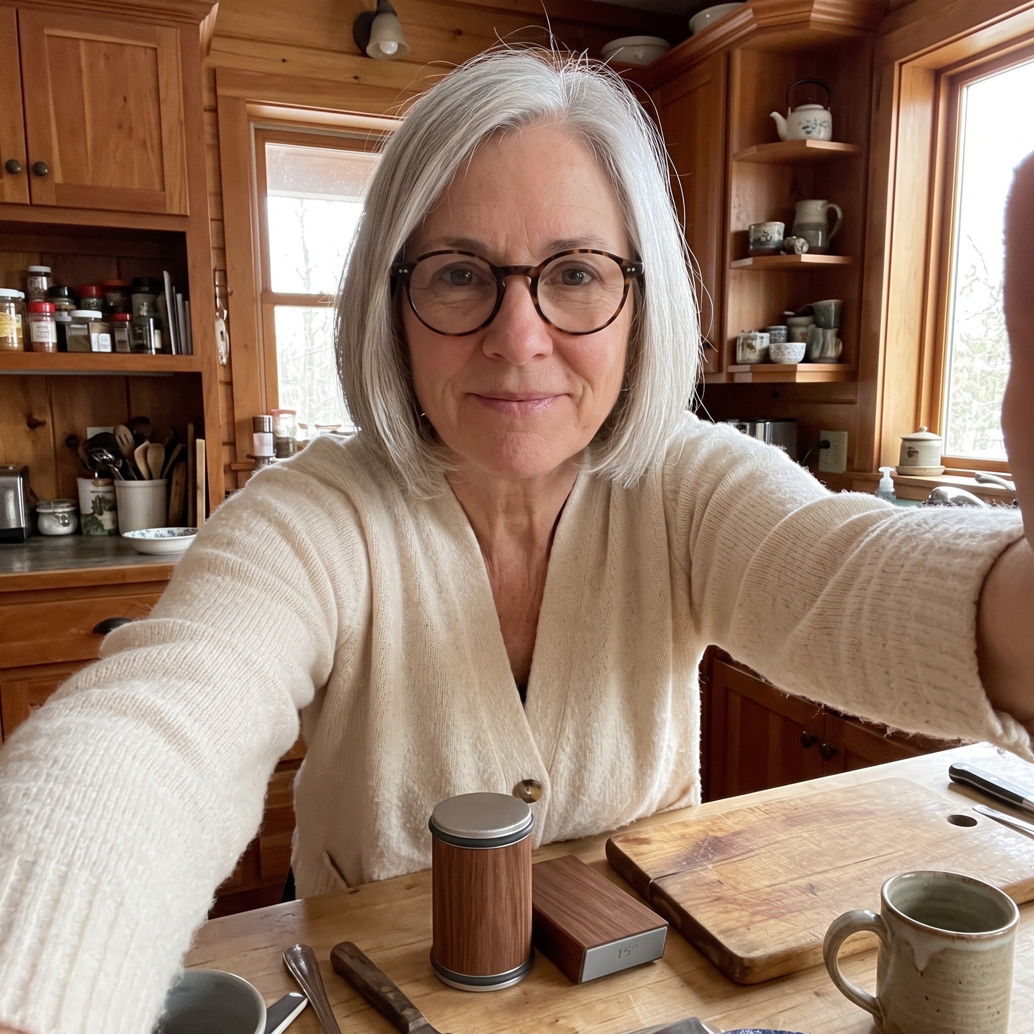 A home cook in a timber kitchen with Cutwell below