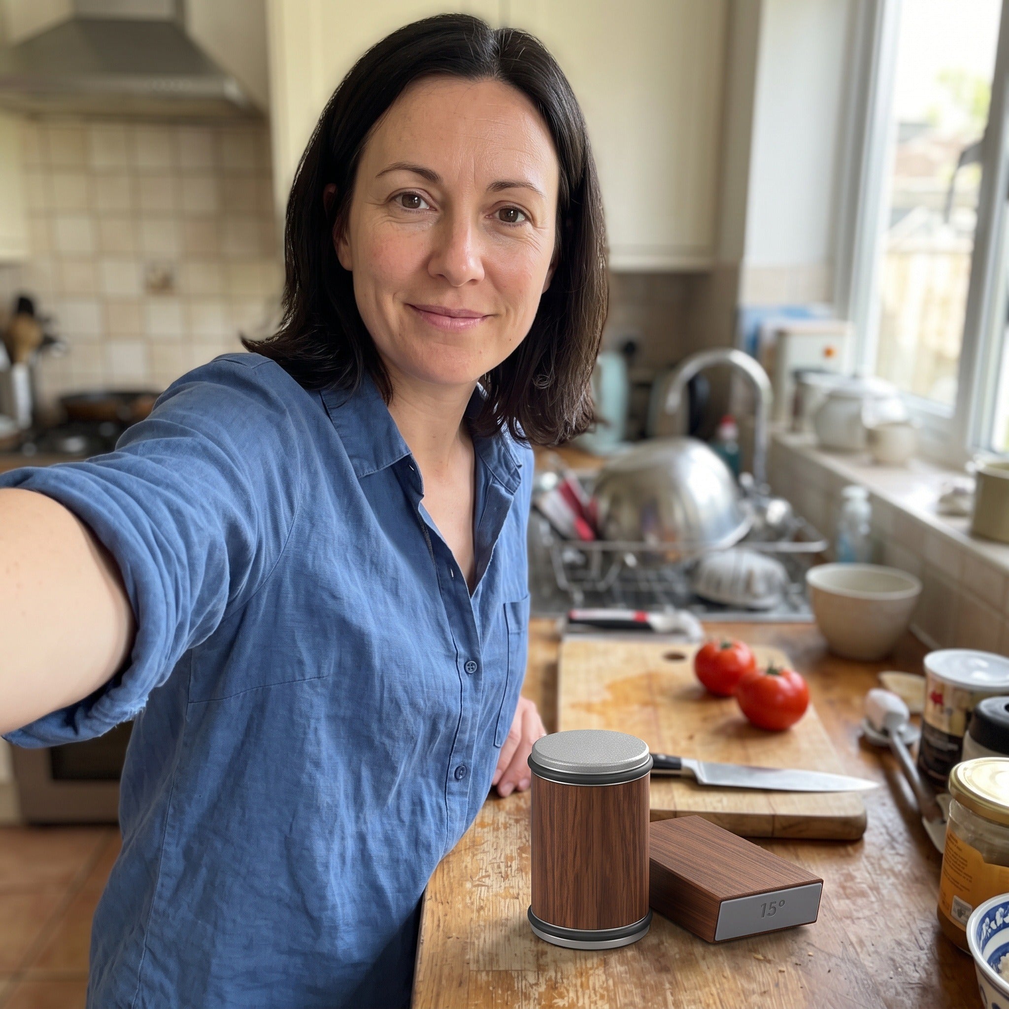 Sam W. in a home kitchen with the Cutwell roller and angle block